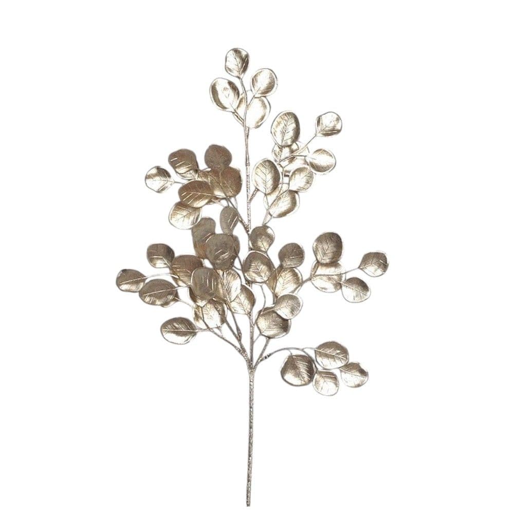 Eucalyptus Leaf Spray Faux Metallic Champagne 21"