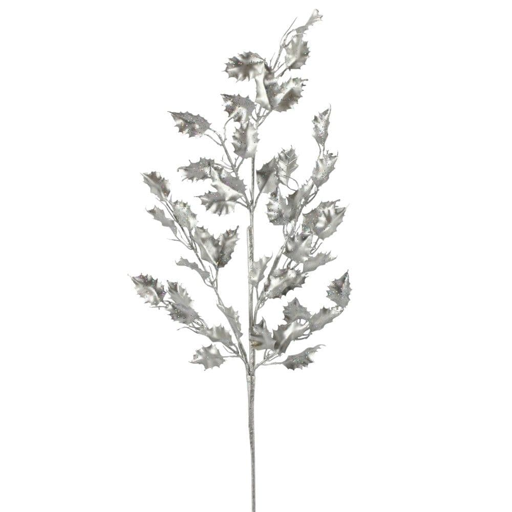 Holly Leaf Spray Faux Metallic Platinum 30"