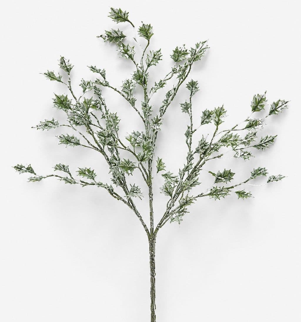 Holly Leaf Spray Faux Frosted Green 24"