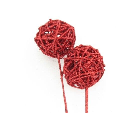 Vine Balls Glittered Red