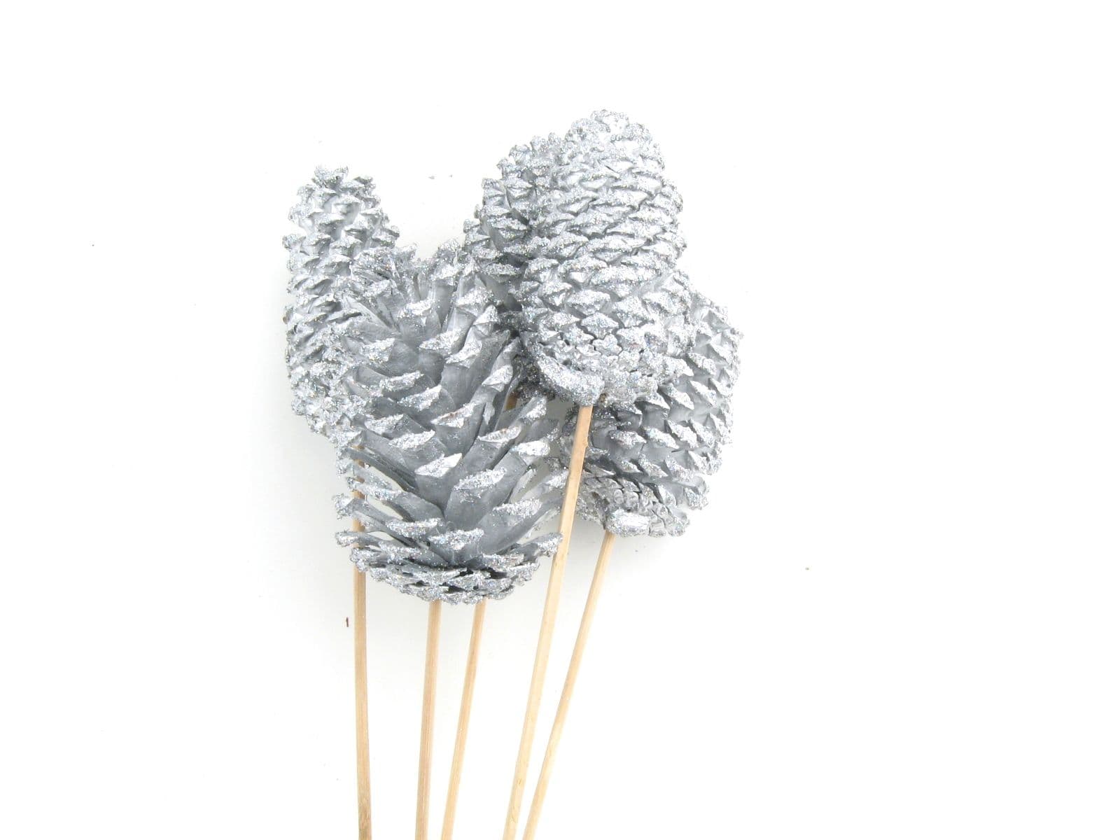 Pine Cone Large Glittered Silver