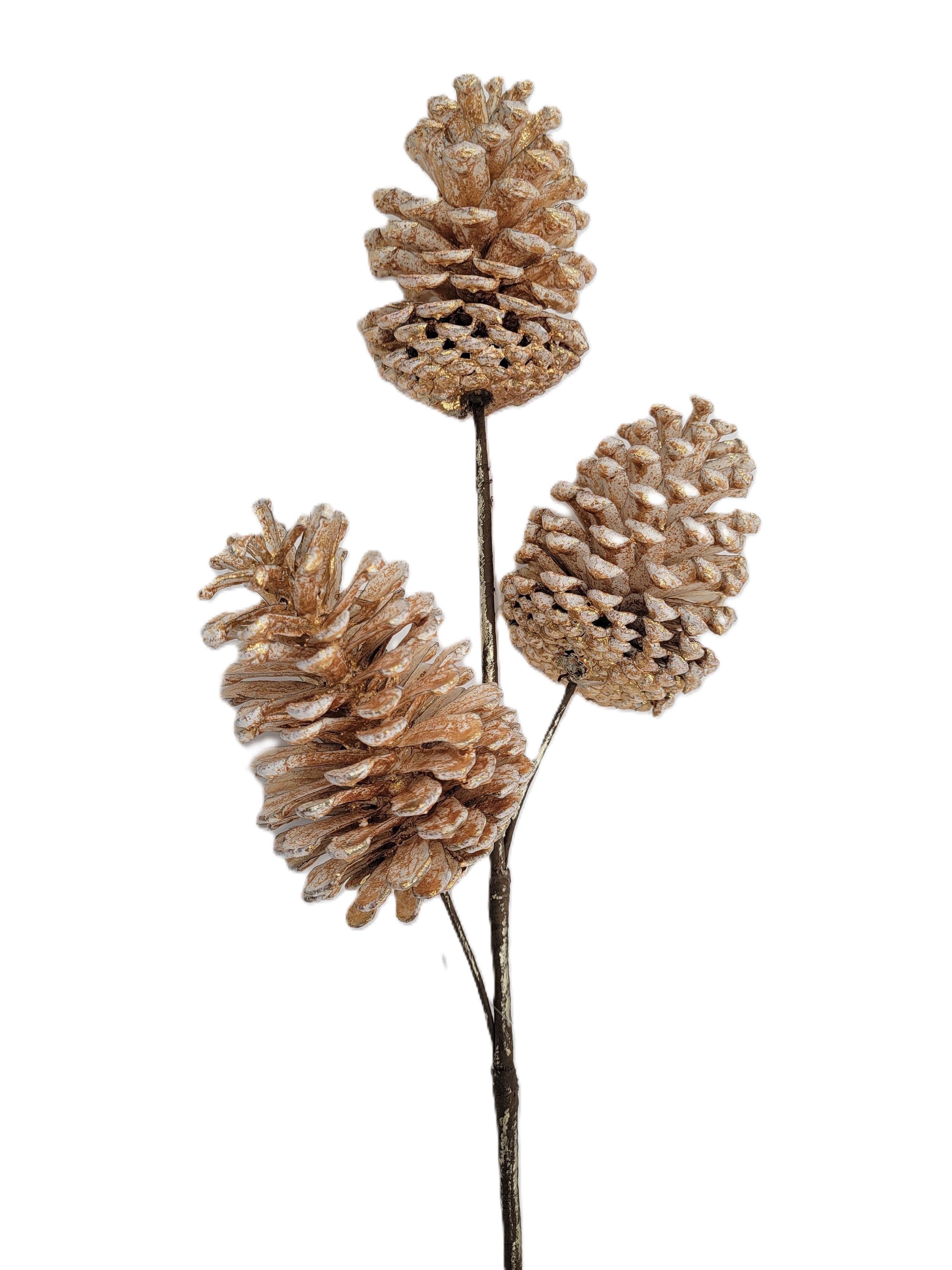 Pine Cone Multi Spray Lg White w/Gold Flake