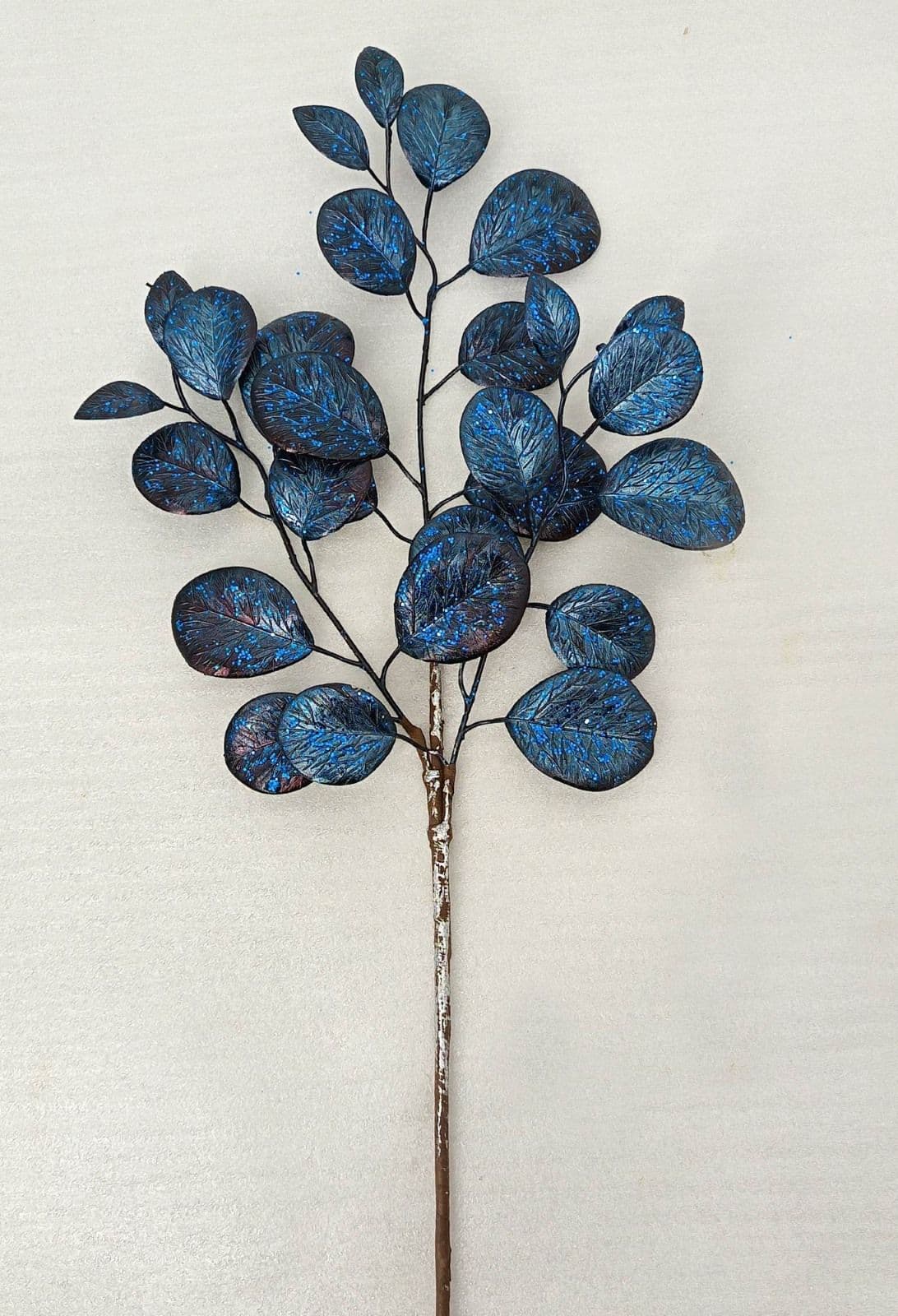 Eucalyptus Leaf Spray Faux Metallic Blue 26"