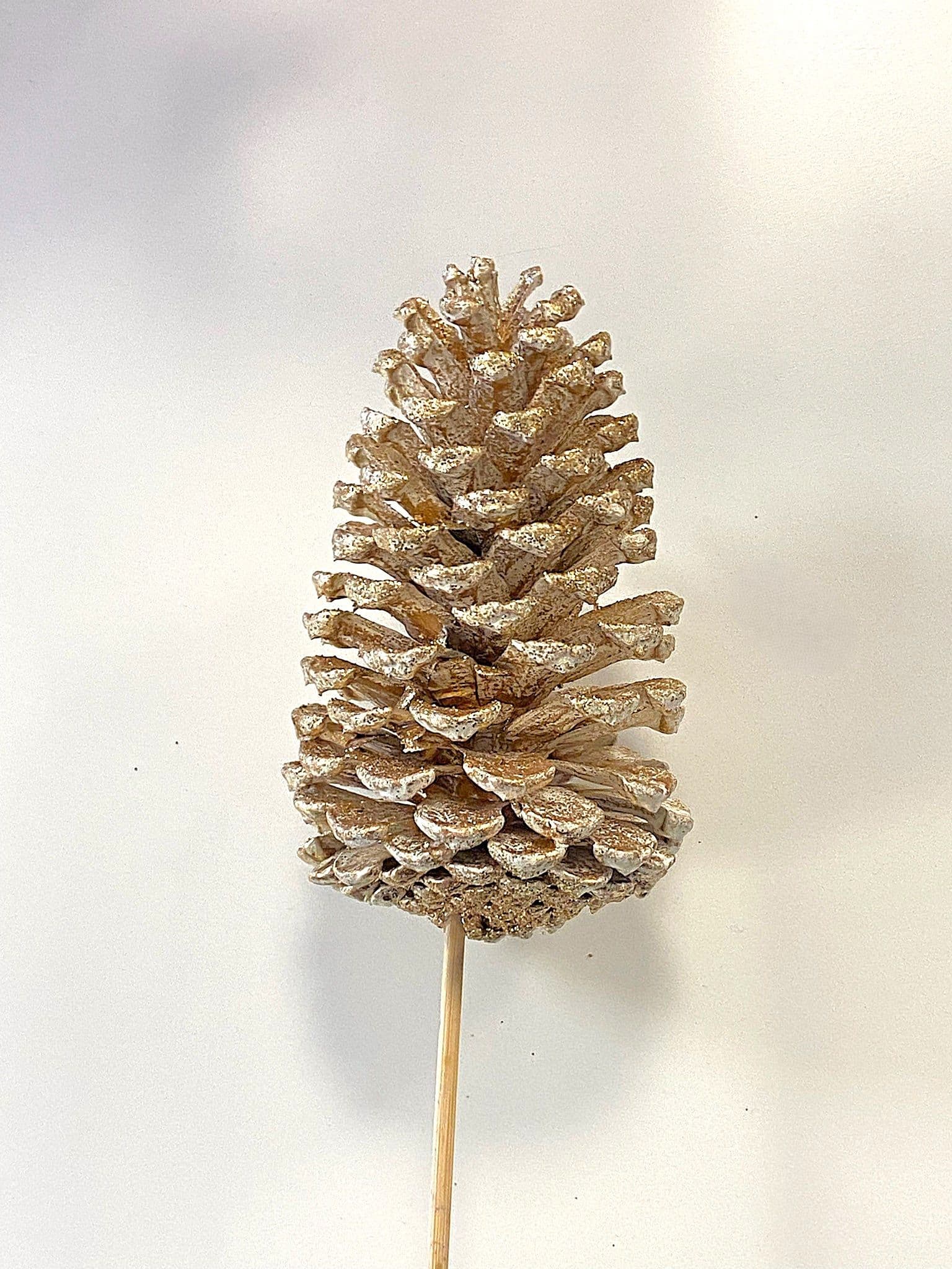 Pine Cone Large White w/ Gold Flake